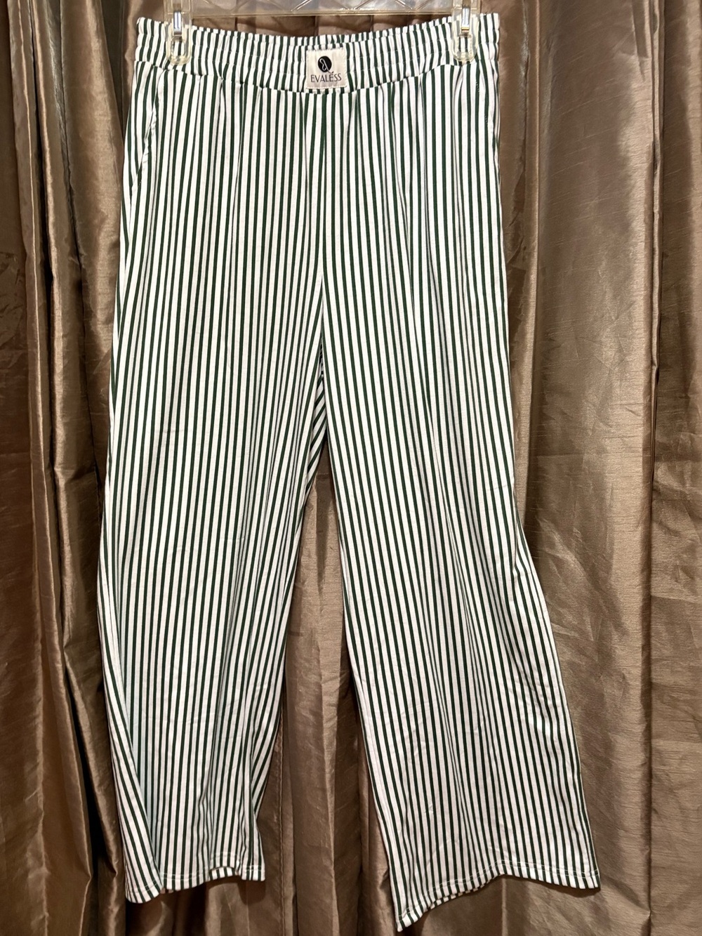 Eloquii Green and White Striped Pull-On Pants #1878